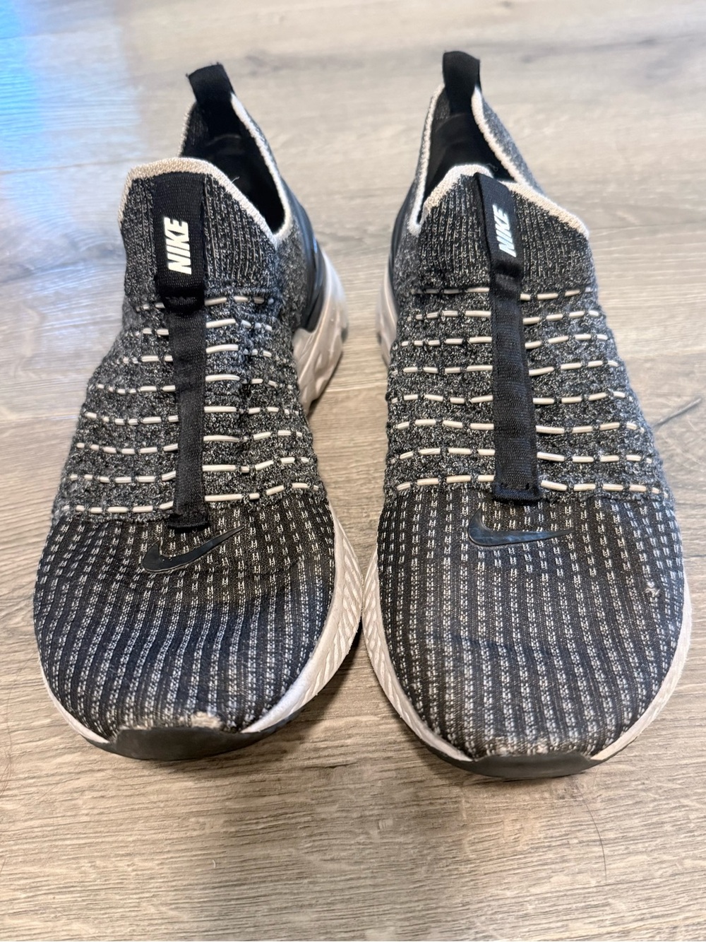 Nike Gray and White Slip-On Knit Sneakers